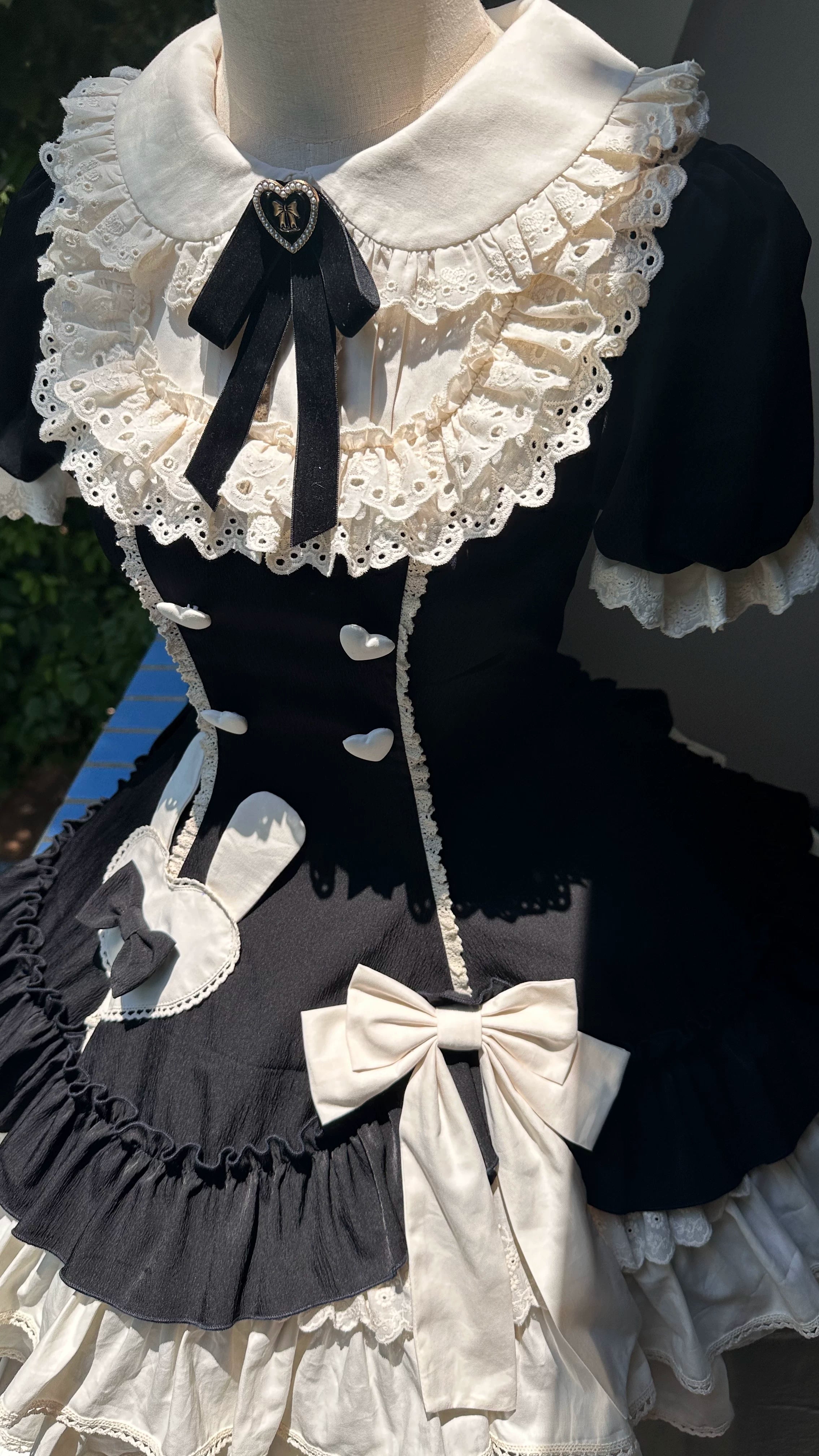 Creamy Bud - Old School Lolita OP Dress, Bunny Ear Heart Accent
