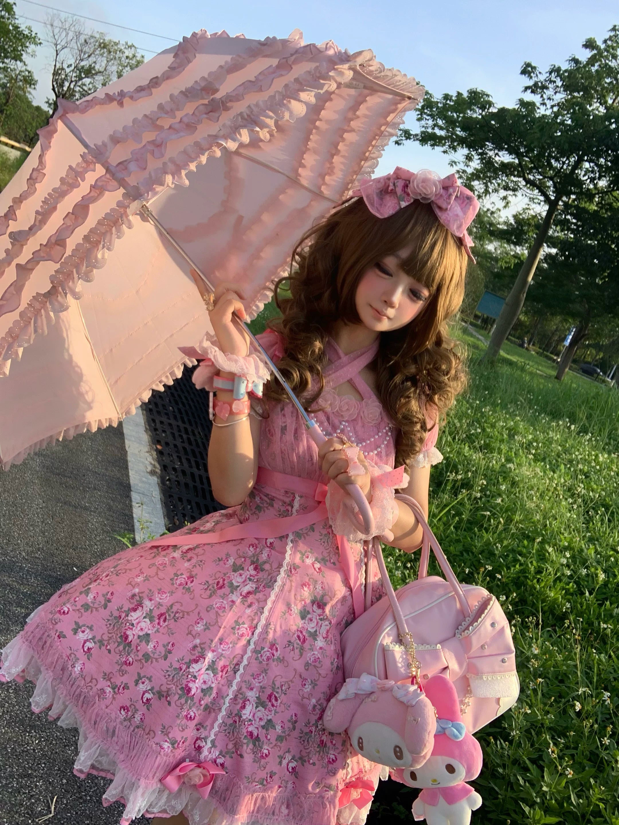 Crimson Poem - Old School Lolita Six-Panel Cut Floral Printed OP Dress 45550:852947