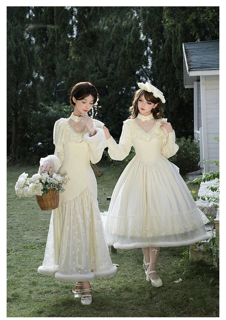 Winter Island Memory - Elegant Lolita Winter Coat & OP Dress Set