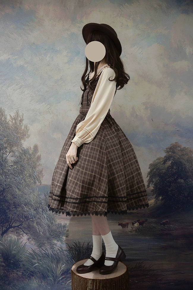 Forest Song - Grena's Poems V-Neck Plaid Jumper Dress