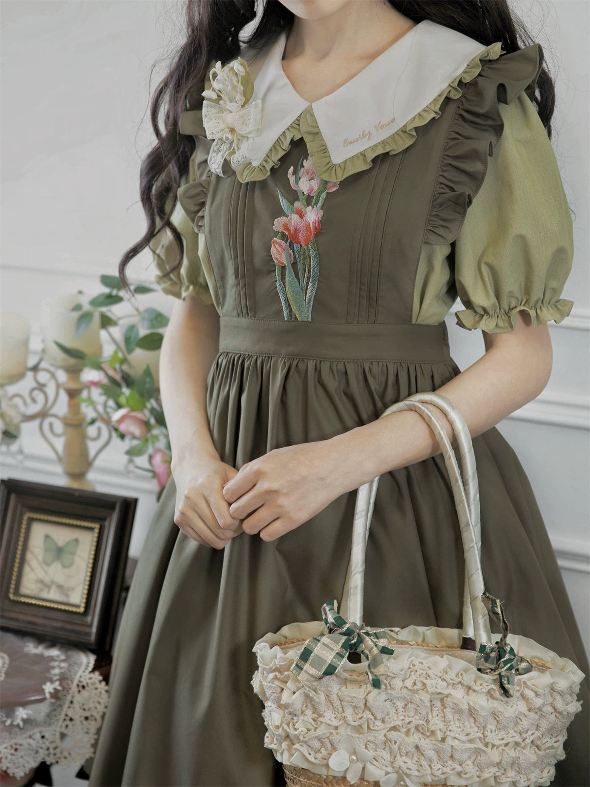 Little Florist - Classic Lolita Salopette Dress & Blouse Set, Tulip Embroidery 45833:864195