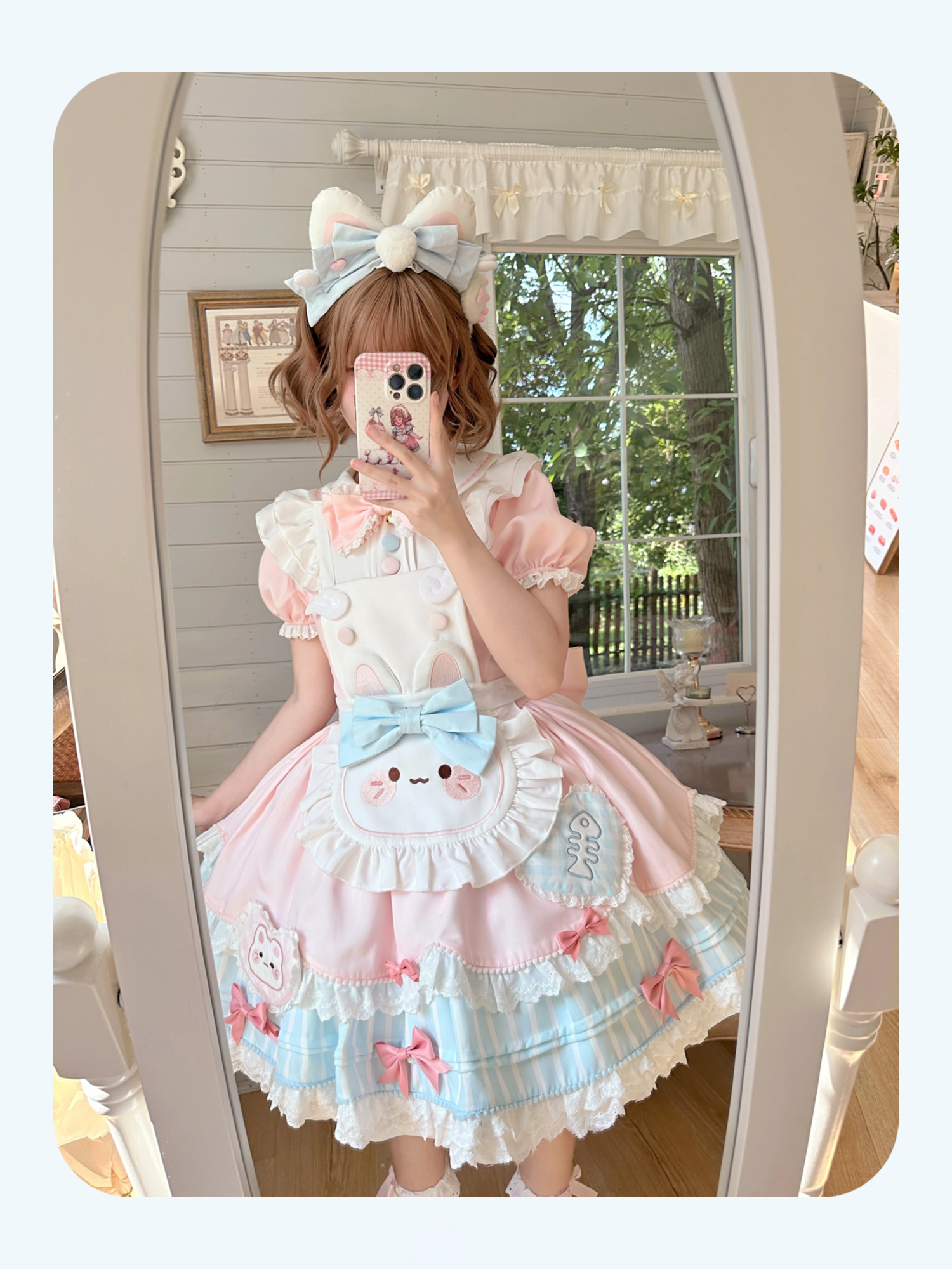 Jiuli Lolita - Nine Meow Bunny - Sweet Lolita Bunny Apron OP Dress, Back Zipper 44098:795724