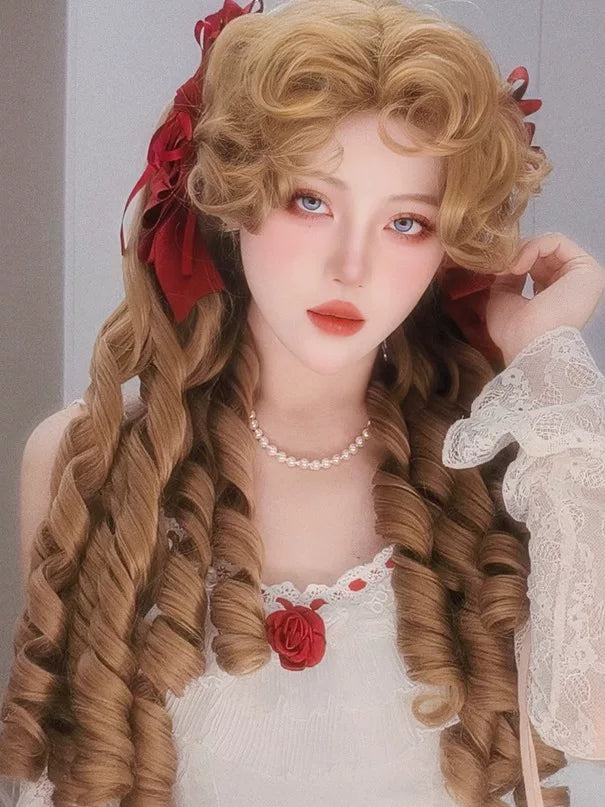 Retro Lolita Roman Roll Wig, Detachable Ponytails