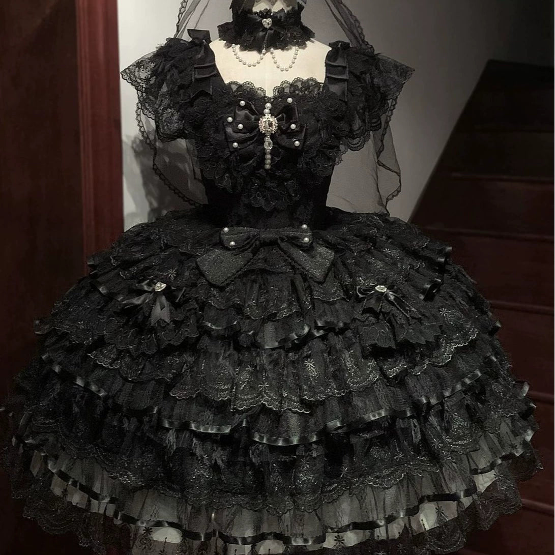 Hanguliang - Feather's Ballad - Wedding Lolita JSK Dress, Tiered Ruffles