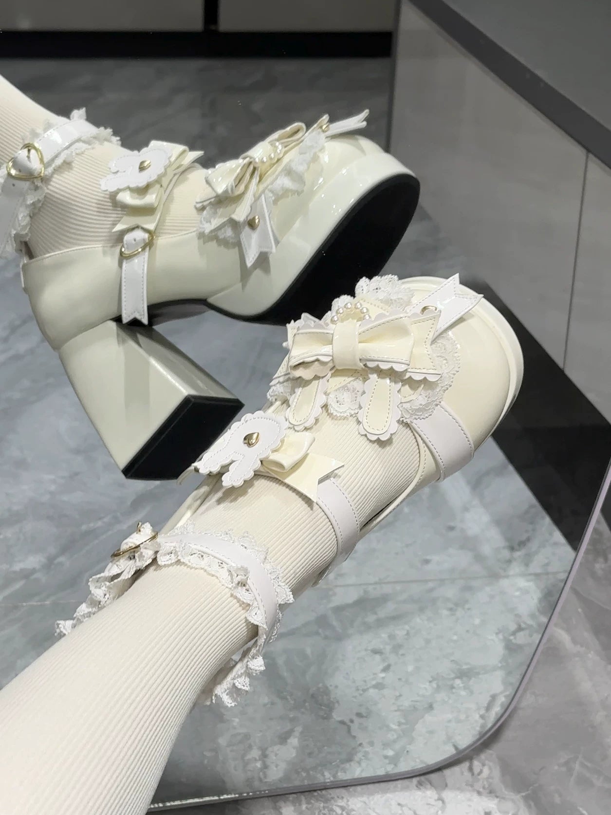 Sweet Bunny Tea Party - Sweet Lolita Chunky Heels Shoes, Bunny-ear Bow Decoration 44839:825385