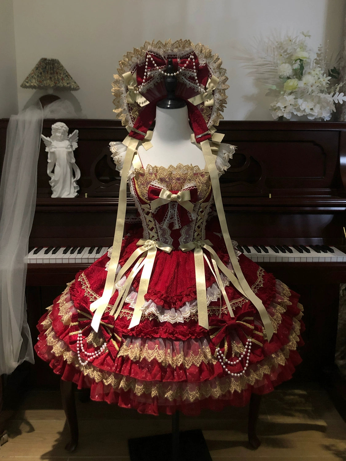 Hanguliang - Gilded Memories - Princess Lolita Jumper Dress, Tiered Ruffles Red BNT Only (one size / choose M) S