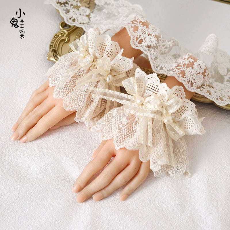 Xiaogui - Lace Lolita Headdress Set With Bow/Ruffle Details A Pair of Cuffs Only