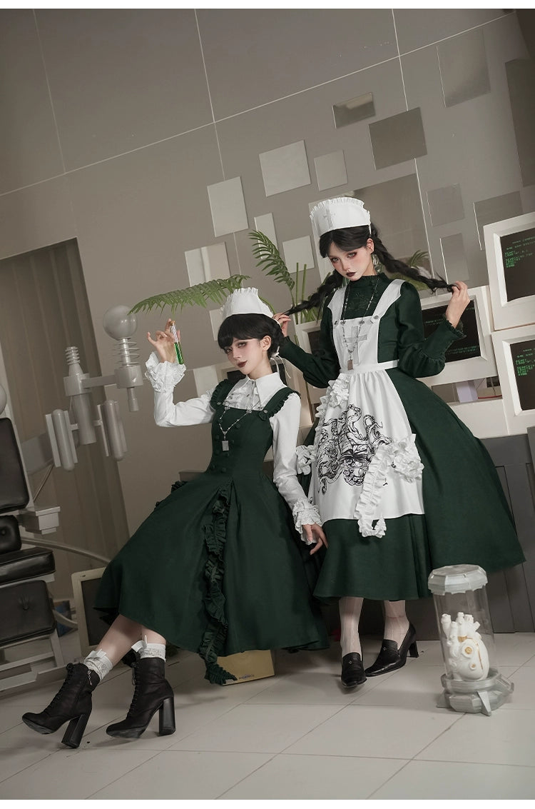 With PUJI - Letter and Poetry · Abyss Clinic - Gothic Lolita Green Dress Set 43929:789684