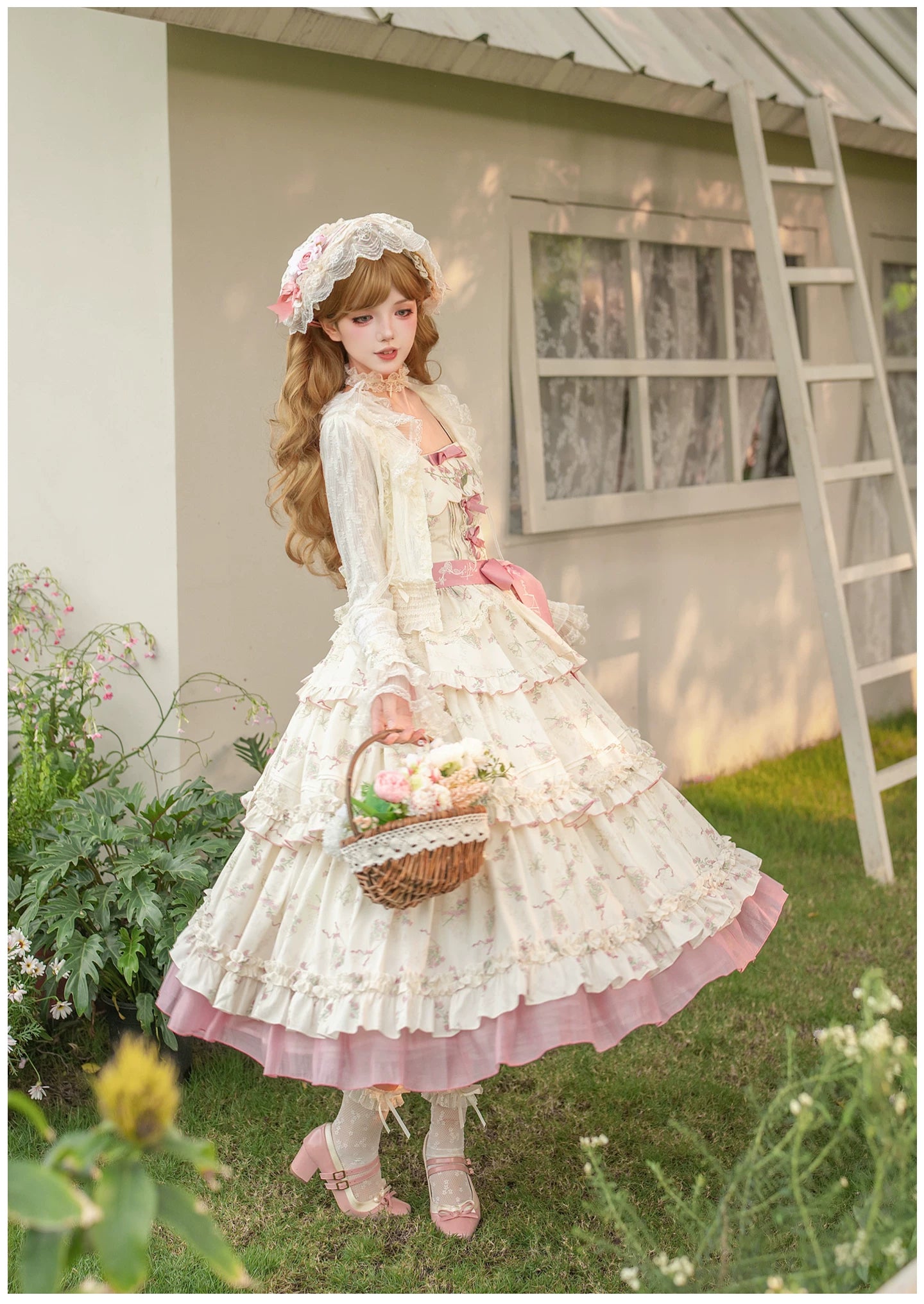 Fragrant Reminiscence - Classic Lolita Embroidered Collar Dress, Bellflower Print