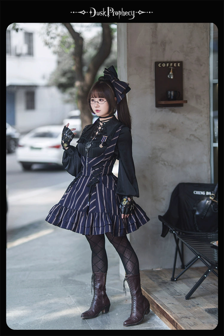 DuskProphecy - Heron - Classic Lolita Striped JSK Dress, Halter Neckline 44313:802980