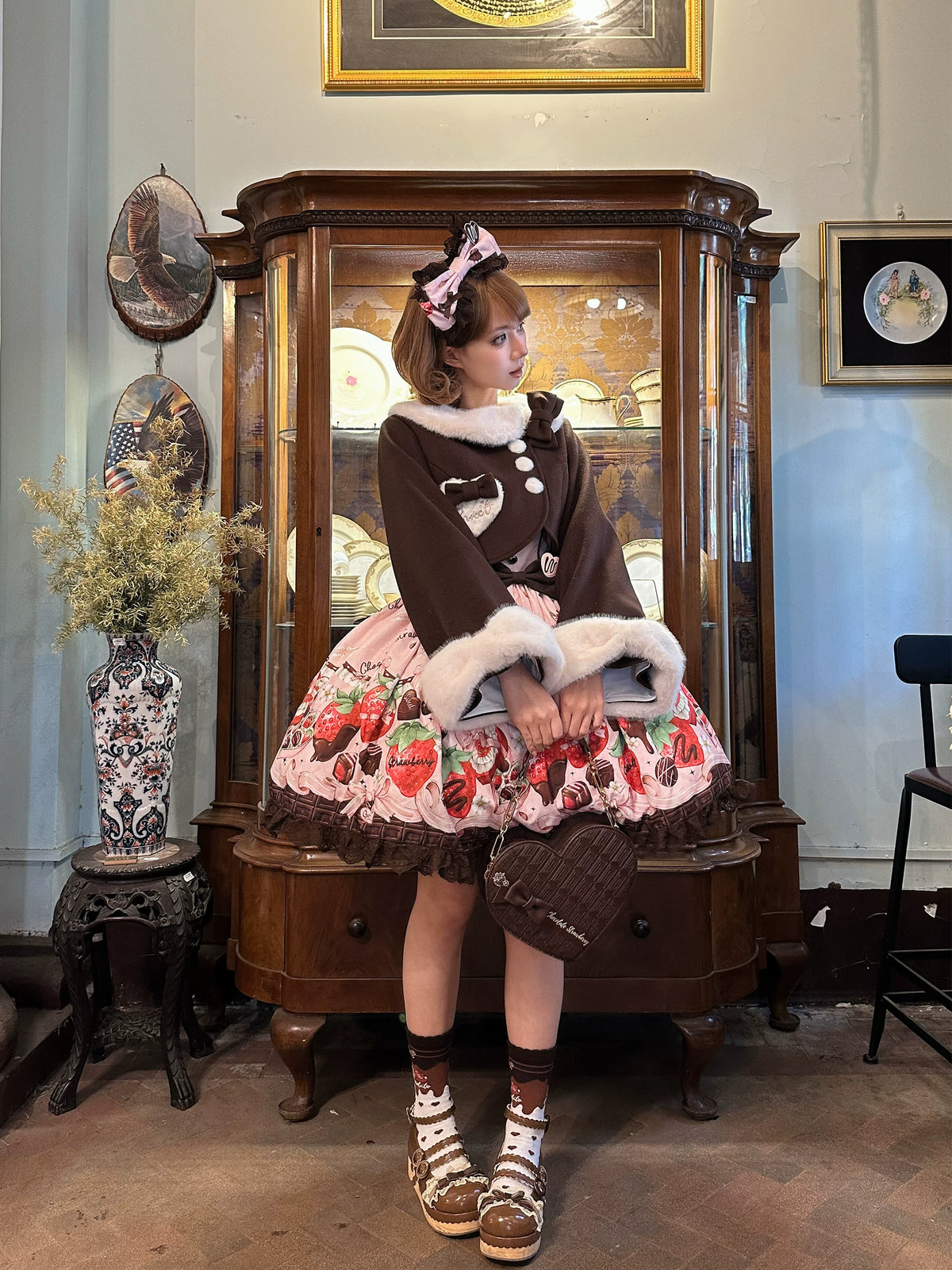 Rabbit Heart Knot - Sweet Lolita Winter Short Coat, Detachable Bunny-Ear Collar 45891:866921