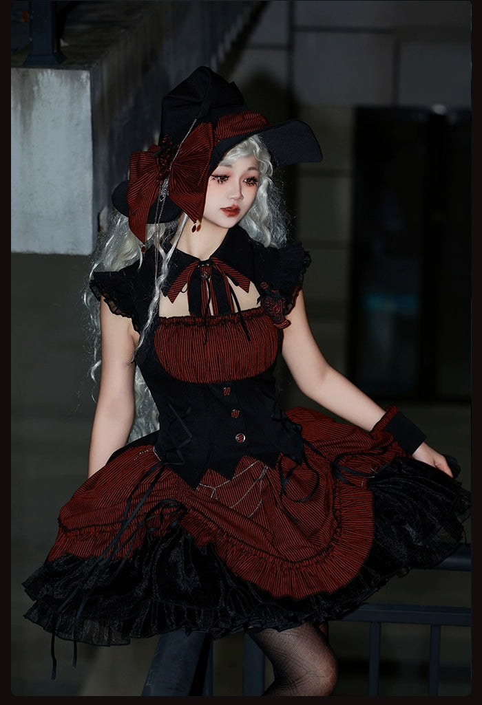 Alice Girl - Lolita Potion - Gothic Lolita Witch Hat and Striped Side Clips