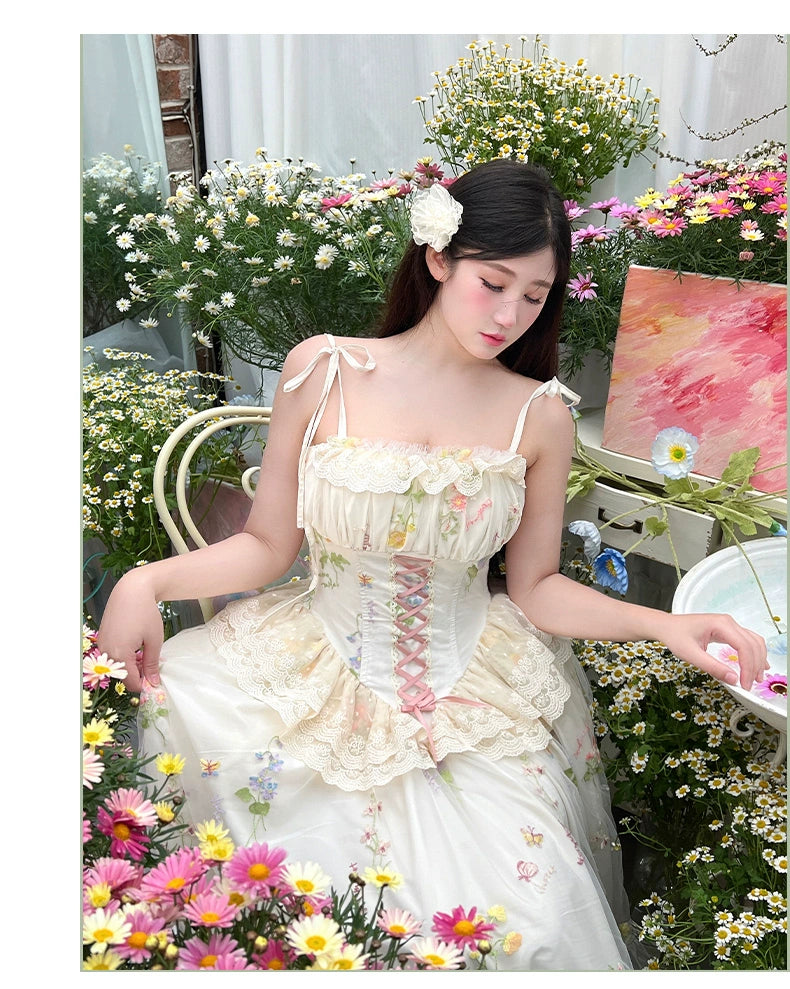 Diamond Honey - Spring Bouquet - Sweet Lolita JSK Dress Fairy-like Embroidered Mesh Dress
