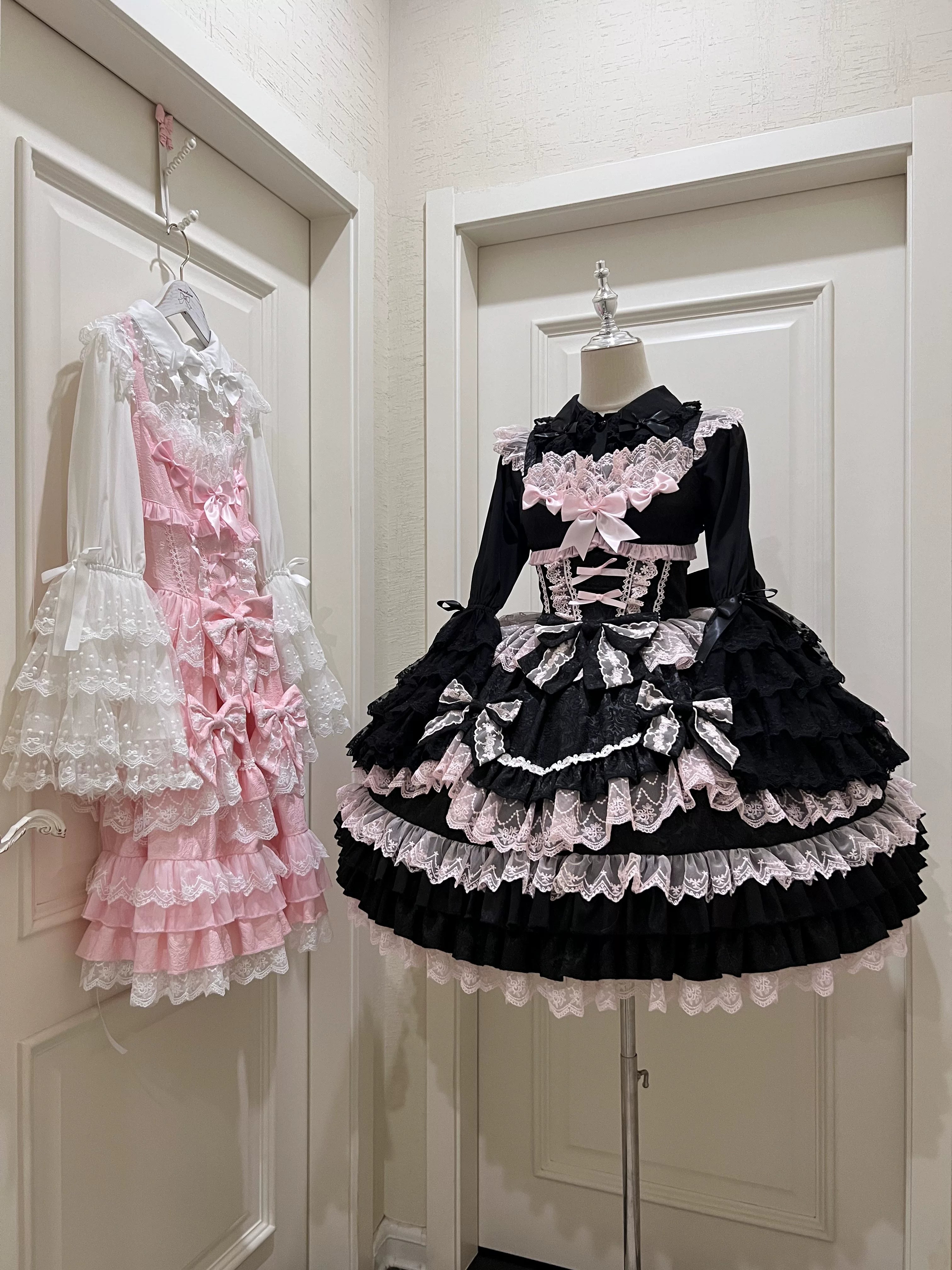 Flower Ode - Doll-like Sweet Lolita Jumper Dress Black and Pink JSK Only S