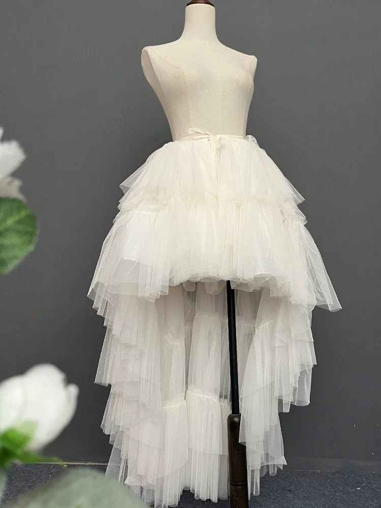 Layered Tulle Lolita Skirt, High-low Hem White SK Only (short version) XS