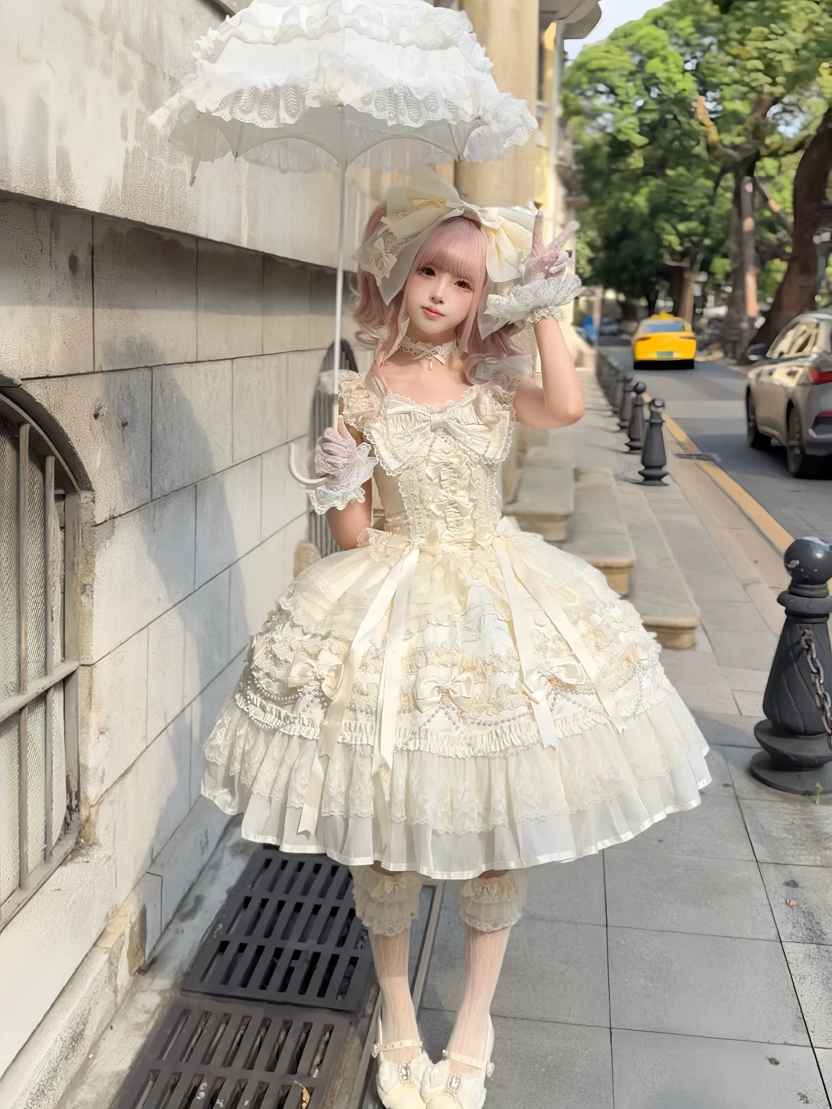 Jenny Love Song - Sweet Lolita Jacquard JSK Dress Set, Detachable Bows (L M S) 46118:875641