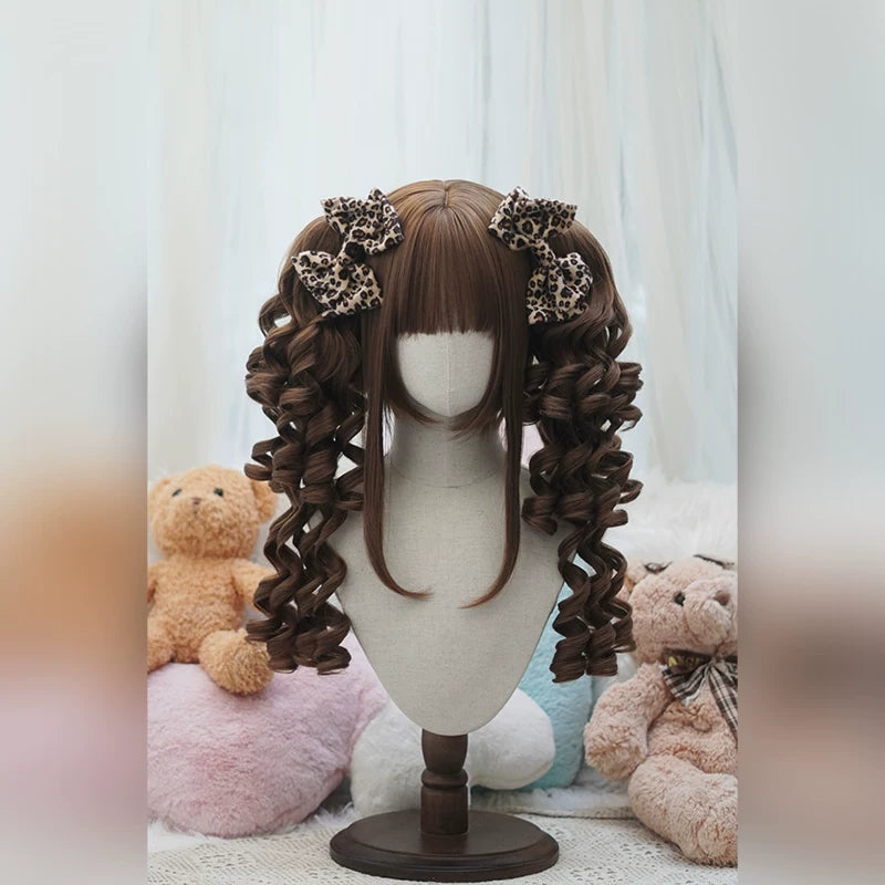 Old School Lolita See-through Bangs Wig, Curly Ponytails