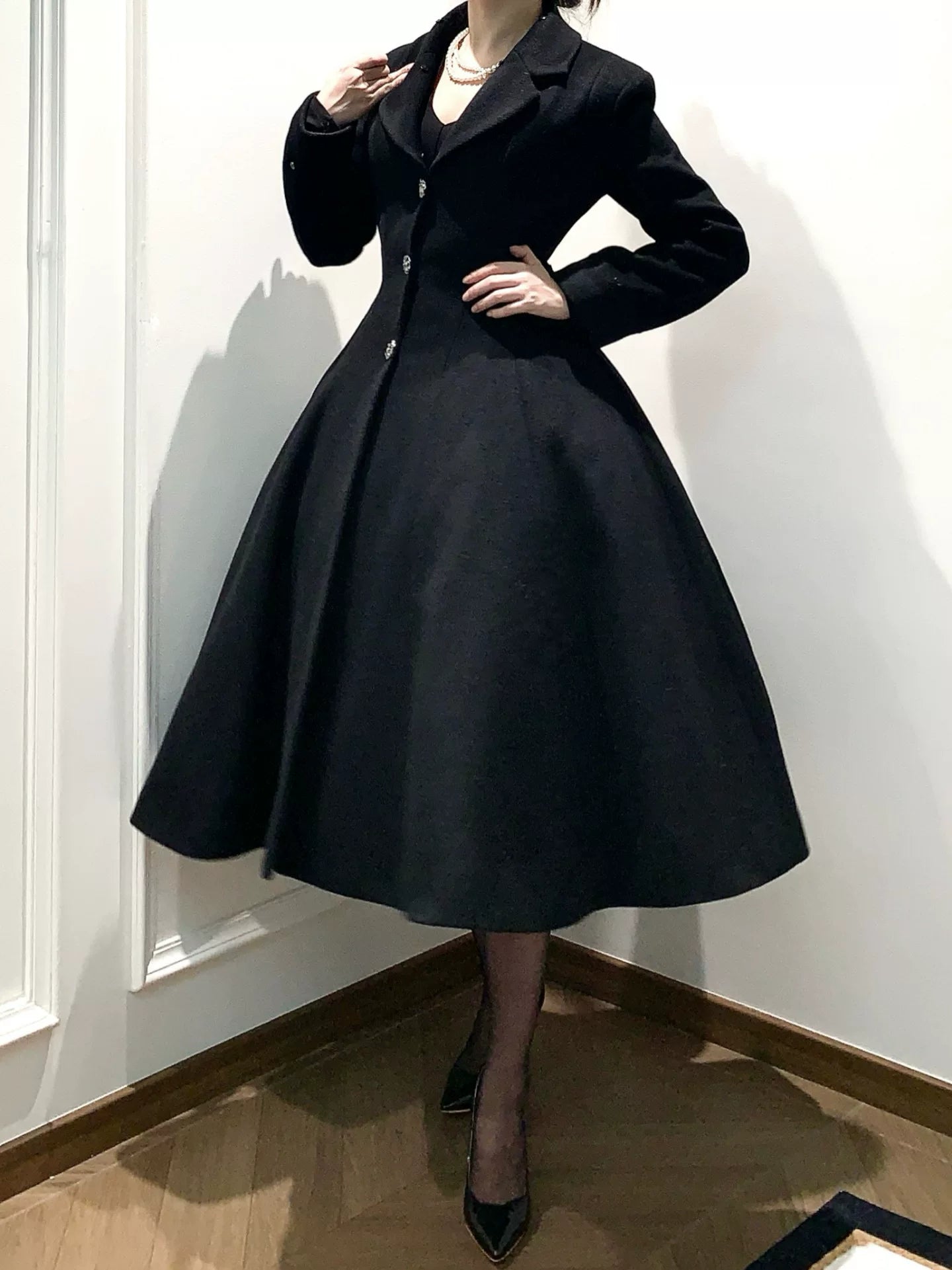 Black Mamba - Winter Elegant Lolita Coat, Detachable Fur Collar