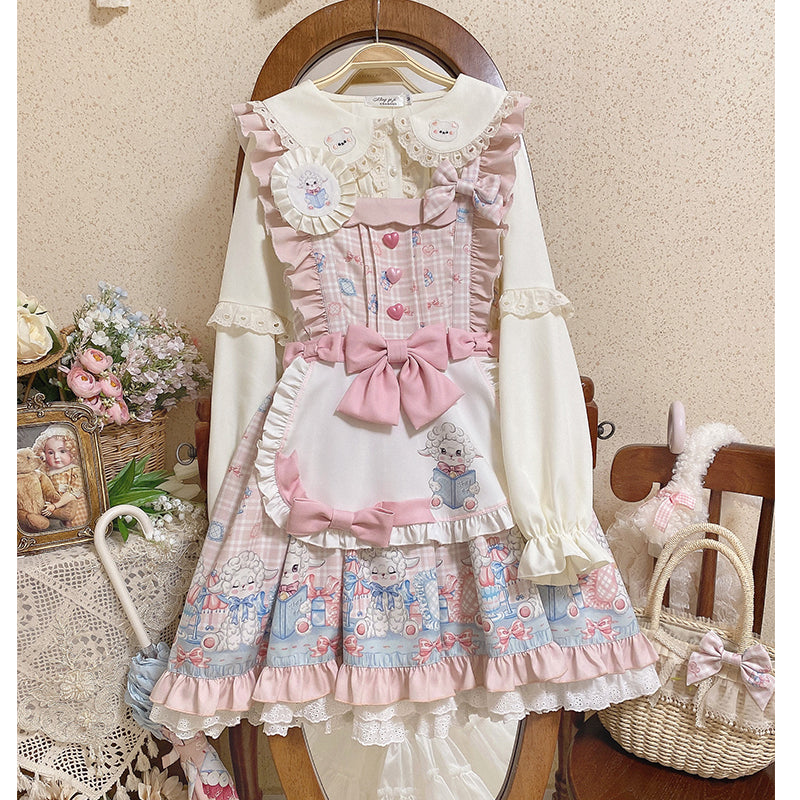 Cinderella~Goat Baa Bedtime Story~Kawaii Lolita JSK pink dress+apron S 