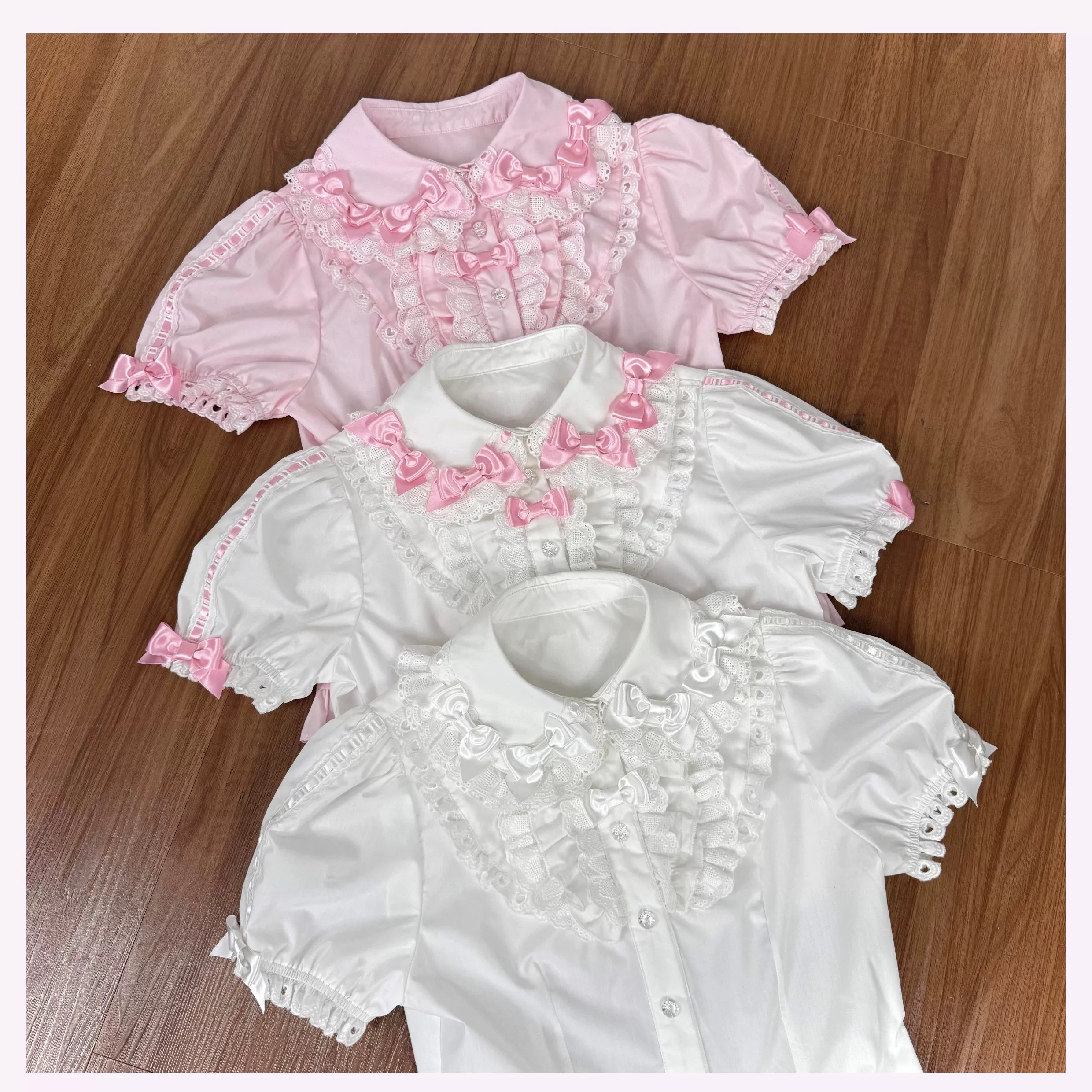 Cotton Old School Lolita Peter Pan Collar Blouse with Bows