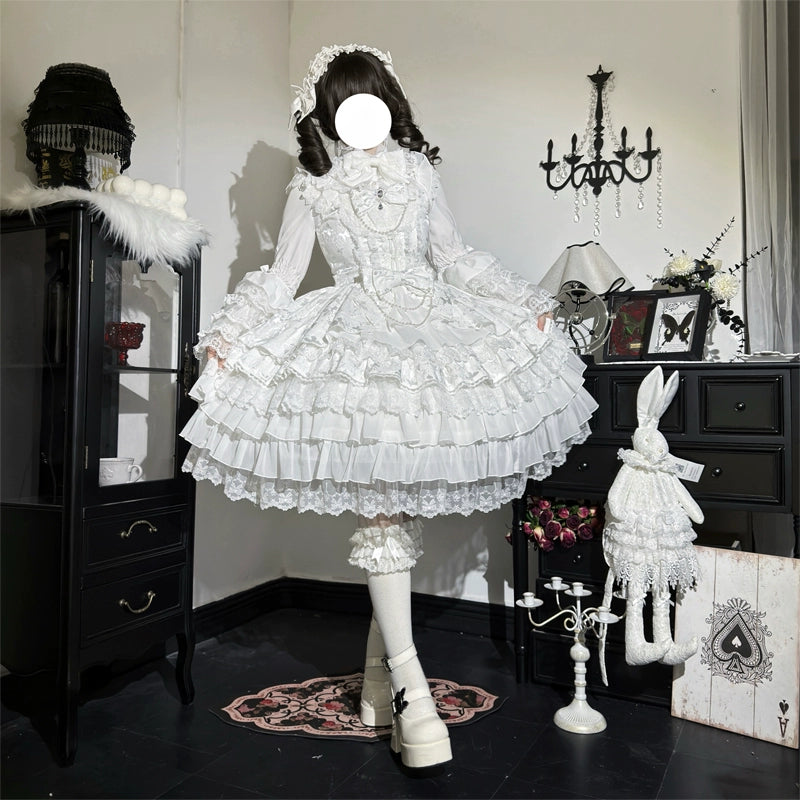 Hanguliang - Love Feathered Bond - Wedding Sweet Lolita JSK Gorgeous Bridal Blouse White JSK Only S