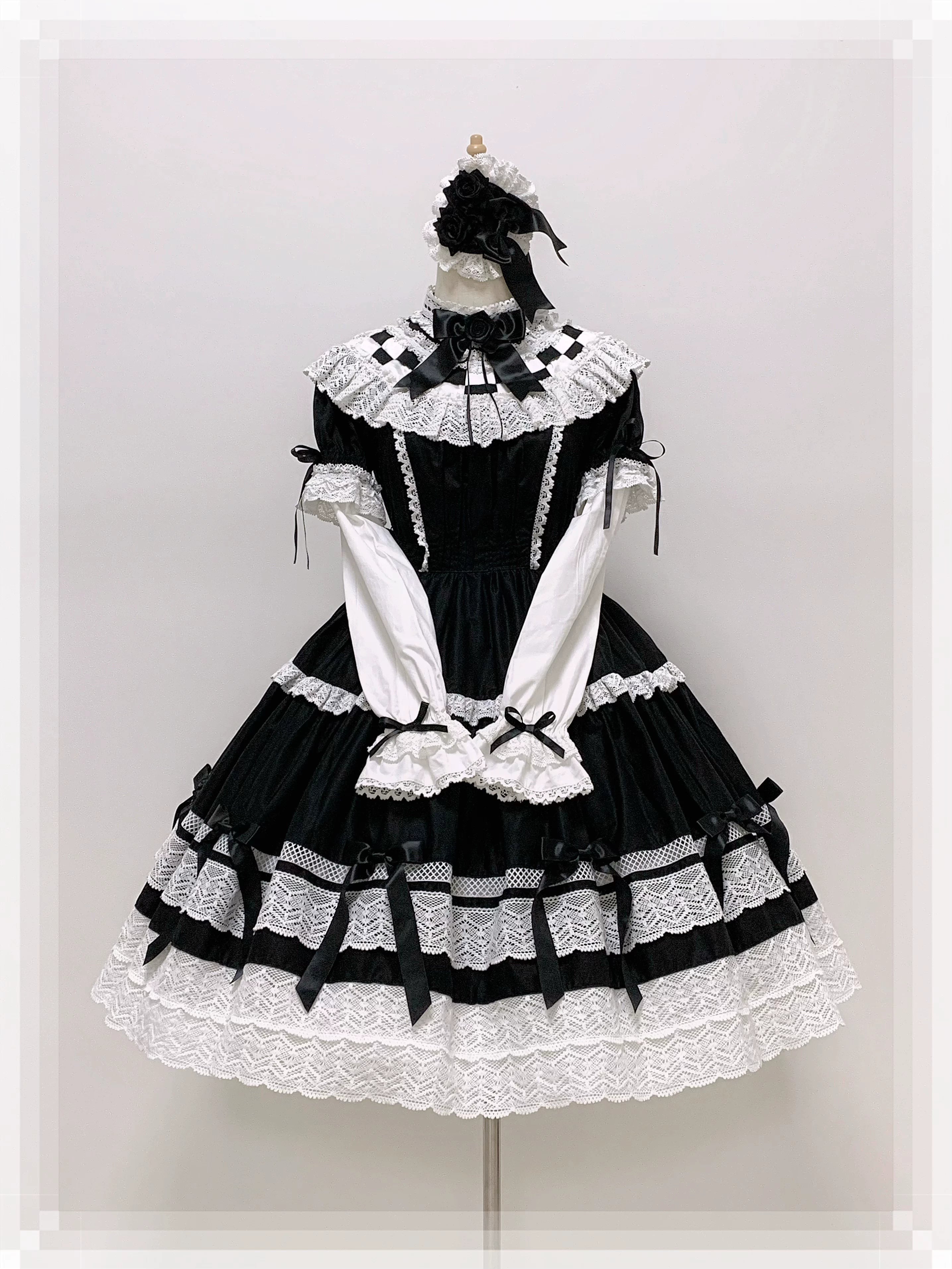 Edelburg Rose - Old School Lolita Cotton OP Dress Set, Detachable Sleeves (L M S XL) 45685:859060