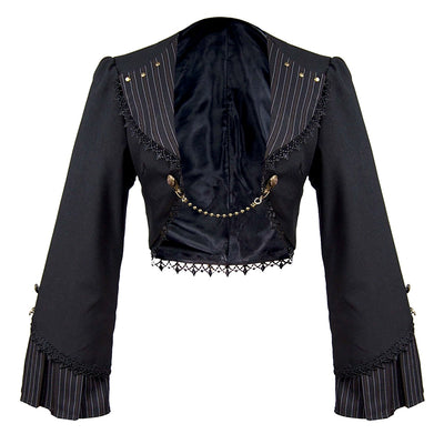 (BFM)Mr. Yi's Steam Continent~Gothic Lolita Cardigan Long Sleeve Black Short Jacket black M 