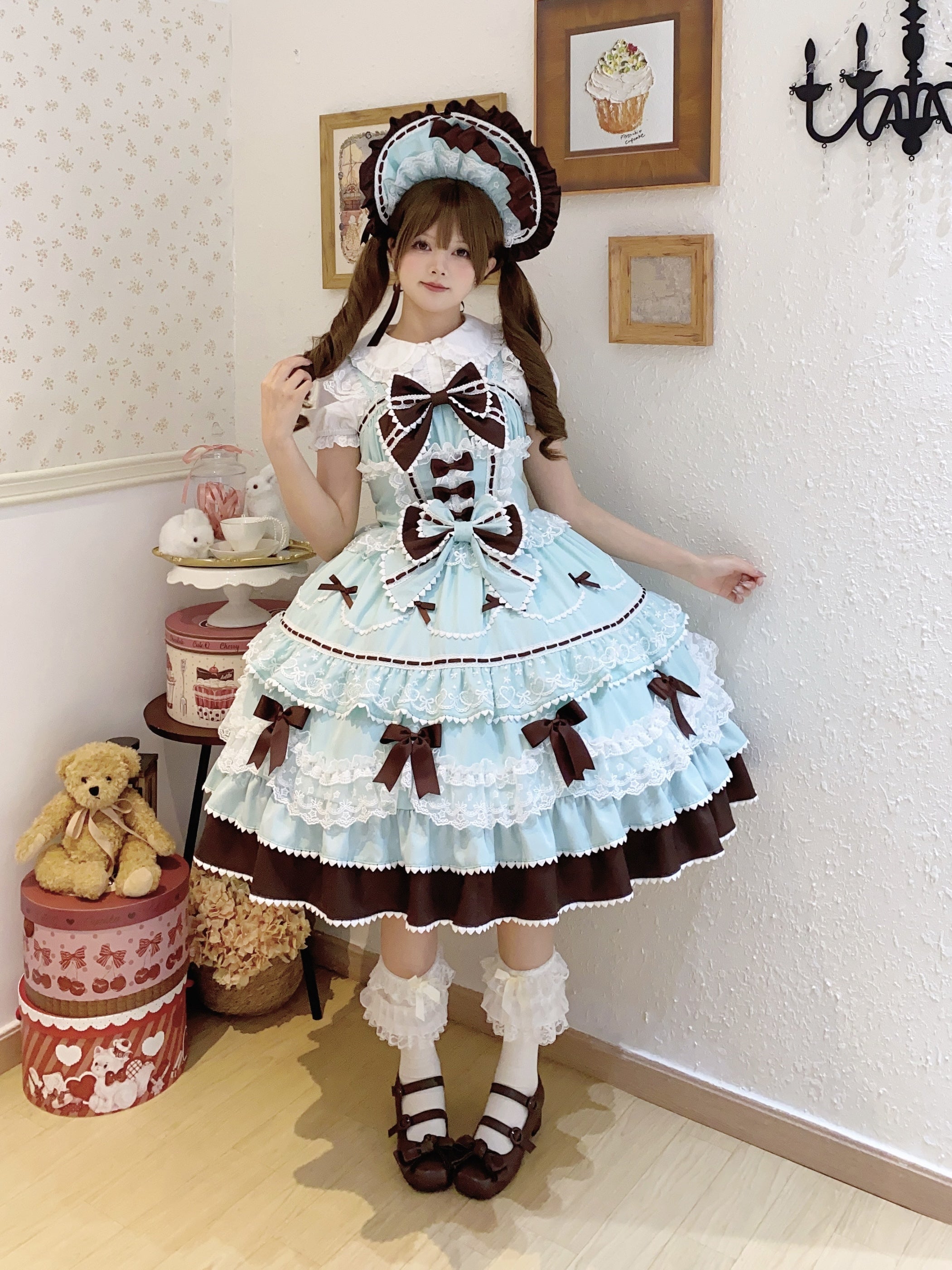 Fondant Cake - Summer Sweet Lolita JSK Dress, Tiered Ruffles and Bows