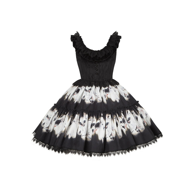 With PUJI - Dead Leaf Butterfly - Gothic Lolita JSK & OP Dress Set, Butterfly Print (L M S) 44346:805411