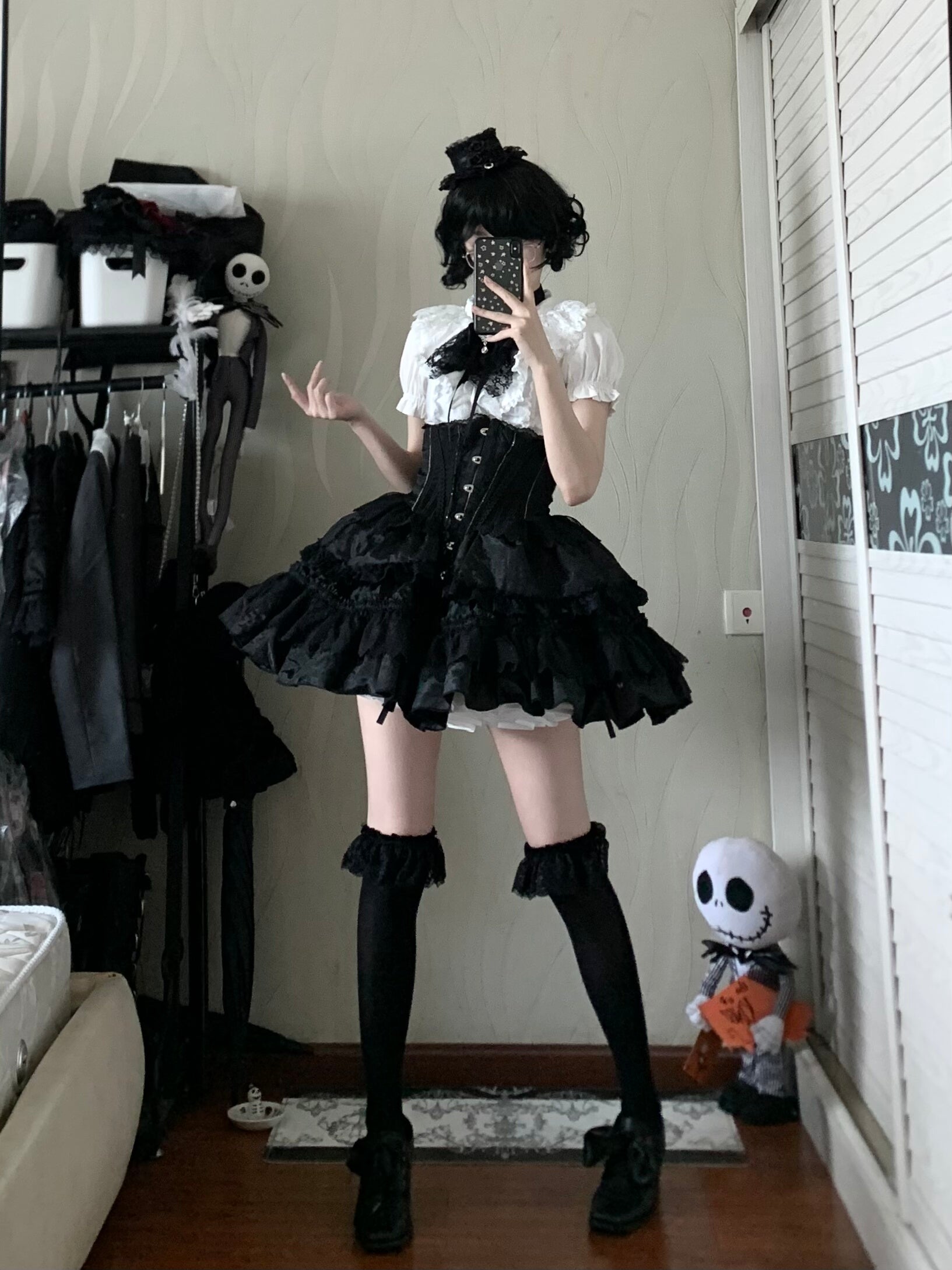 Eclipse Night - Gothic Lolita Shirt Set, Boning Corset Skirt 44391:807279