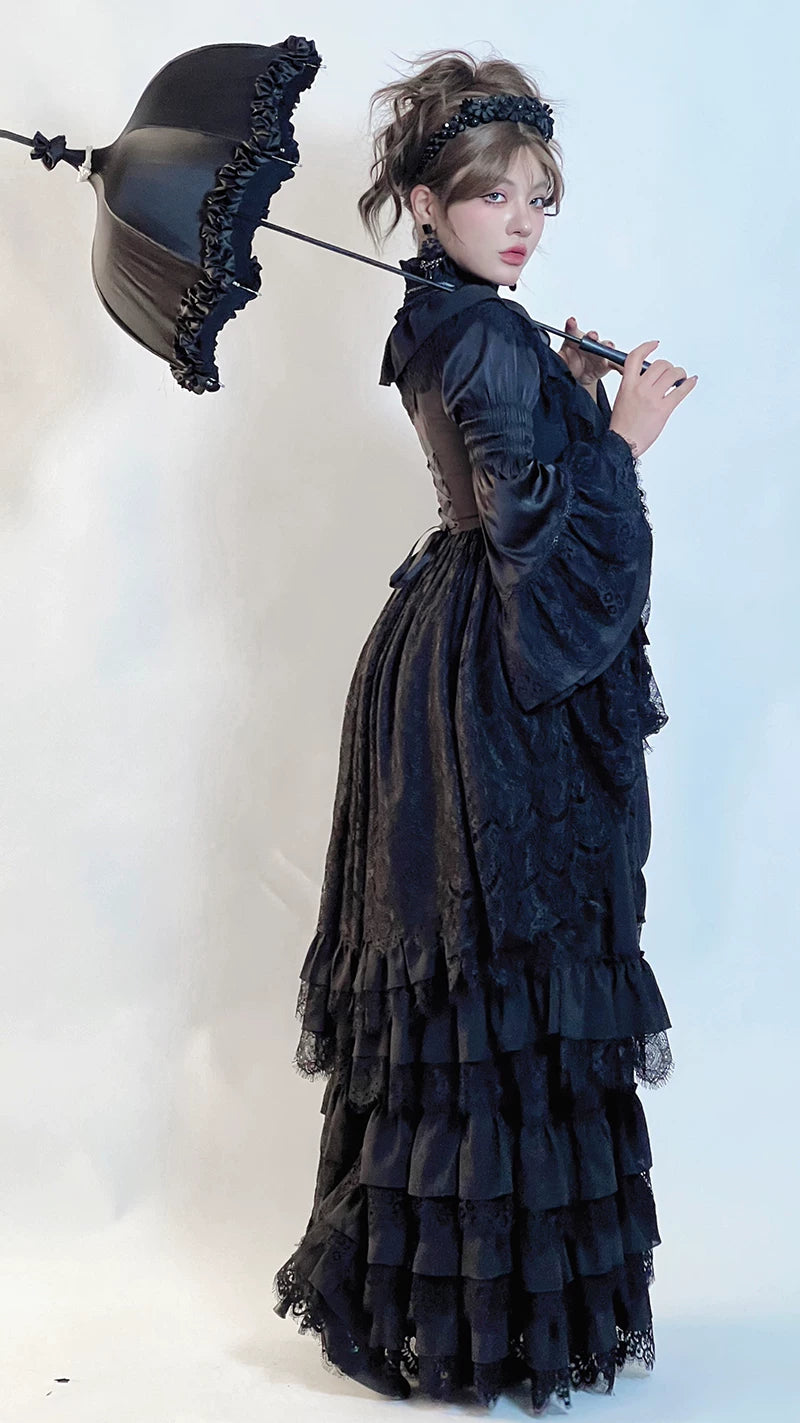 Amala - Long Gothic Lolita Petticoat, Tiered Hem 44430:808103