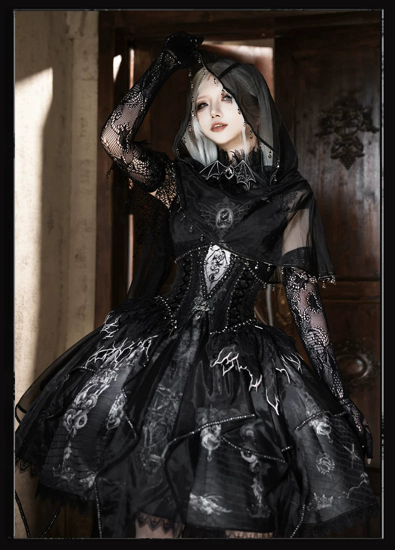 Bone Dragon - Gothic Lolita Corset JSK Dress Set with Embroidery (2XL L M S XL XS / Pre-order) 45654:856847