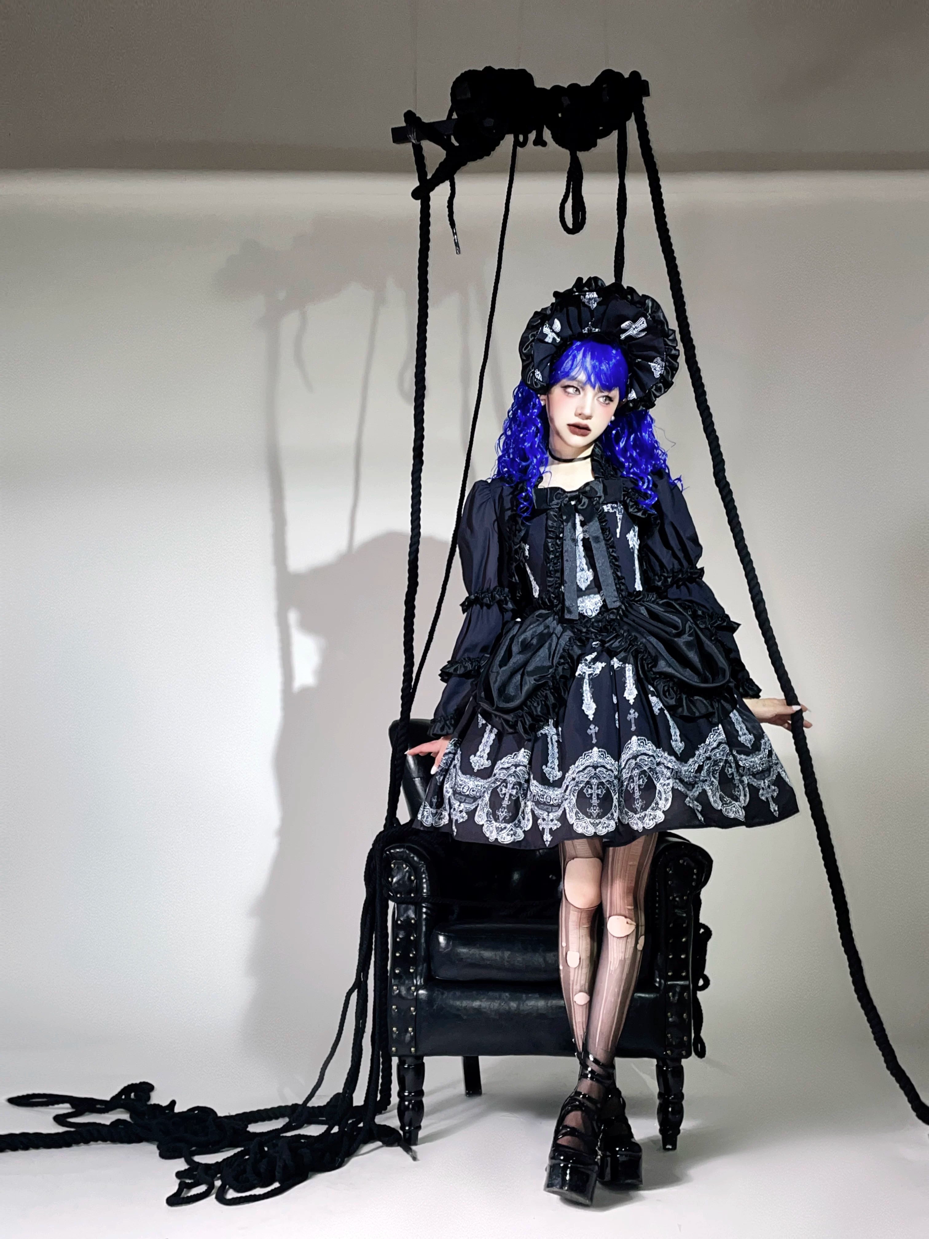 Lace Cross - Gorgeous Gothic Lolita JSK Dress, Hime Sleeve Bolero