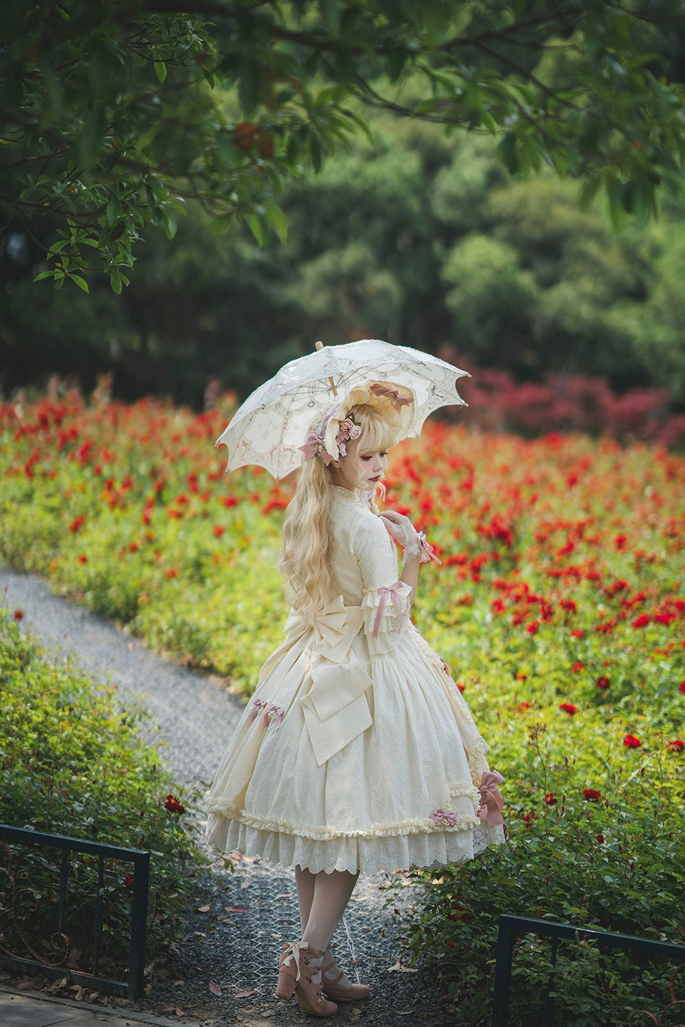 Miss Point~Lilyka Garden~Classic Lolita OP Dress Set Elegant Floral Wall Princess Sleeve 38832:606142