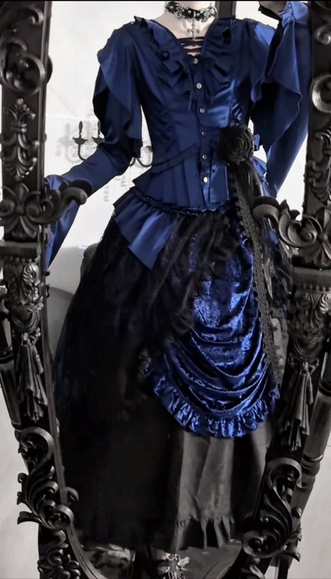 Abyssal Echo - Mermaid Inspired Ouji Lolita Shirt & Side Zipper SK Dress 44434:809263