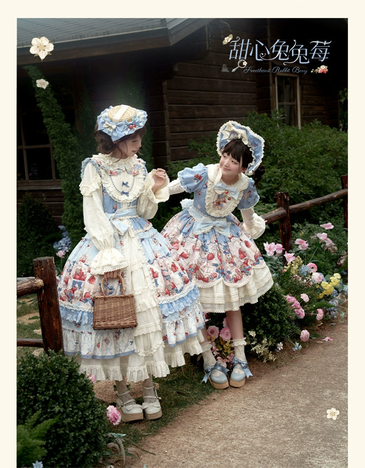 Honey Machine - Sweetheart Rabbit Berry - Country Lolita JSK & OP Dress Suit 44133:796161