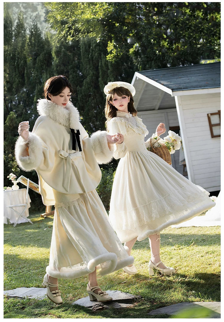 Winter Island Memory - Elegant Lolita Winter Coat & OP Dress Set