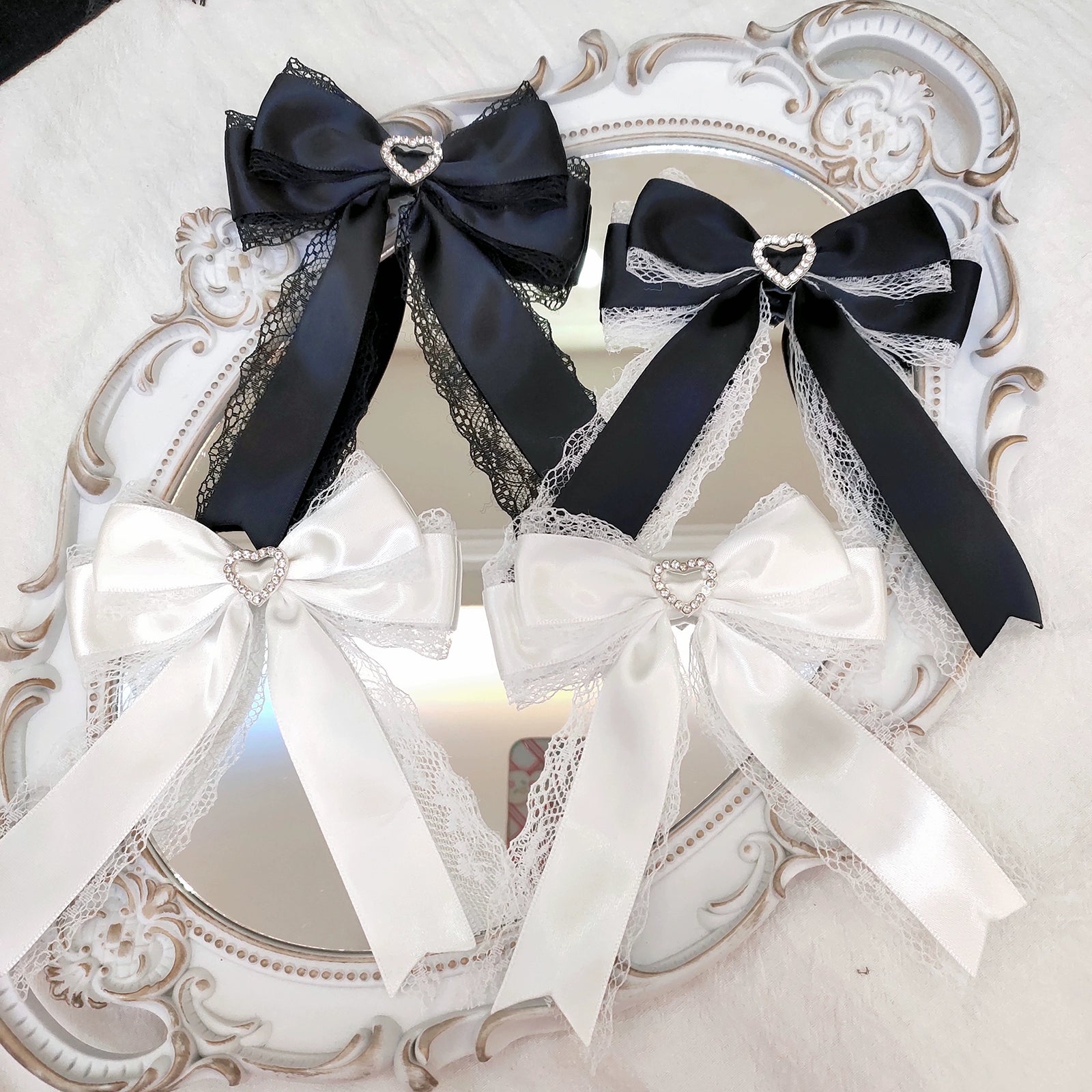 Rabbit Lolita - Kawaii Lolita Hair Clips Heart Diamond Bow Hair Accessories Black