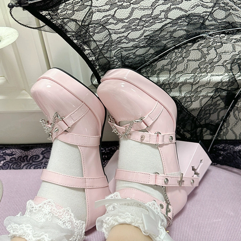 The night of the witch Lolita - Punk Lolita Heels Y2K Elegant Lolita Shoes 34 Barbie Pink