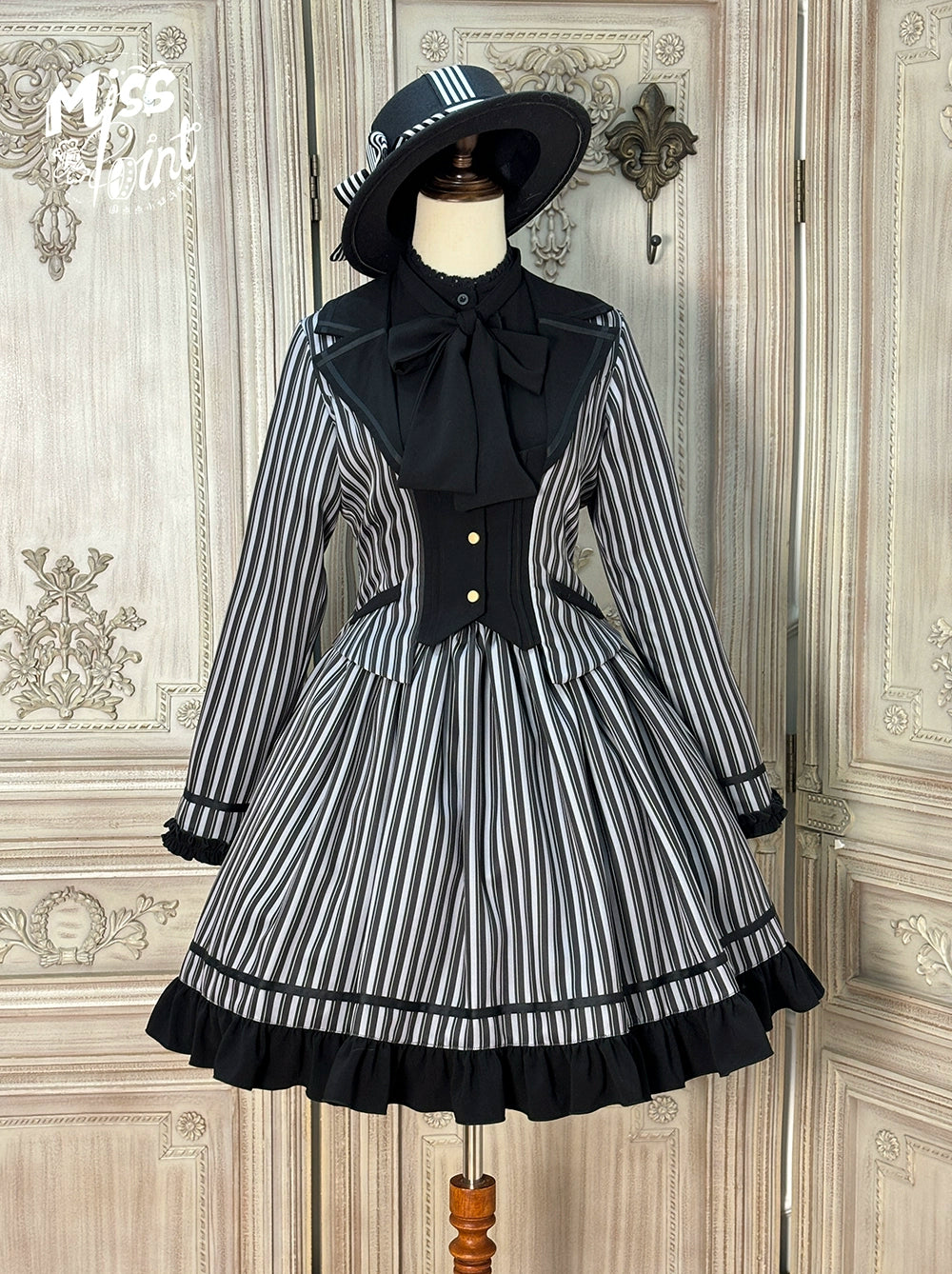 Miss Point - Classical Chocolate - Classic Lolita Jacket Elegant Striped Short Outwear 40812:676524