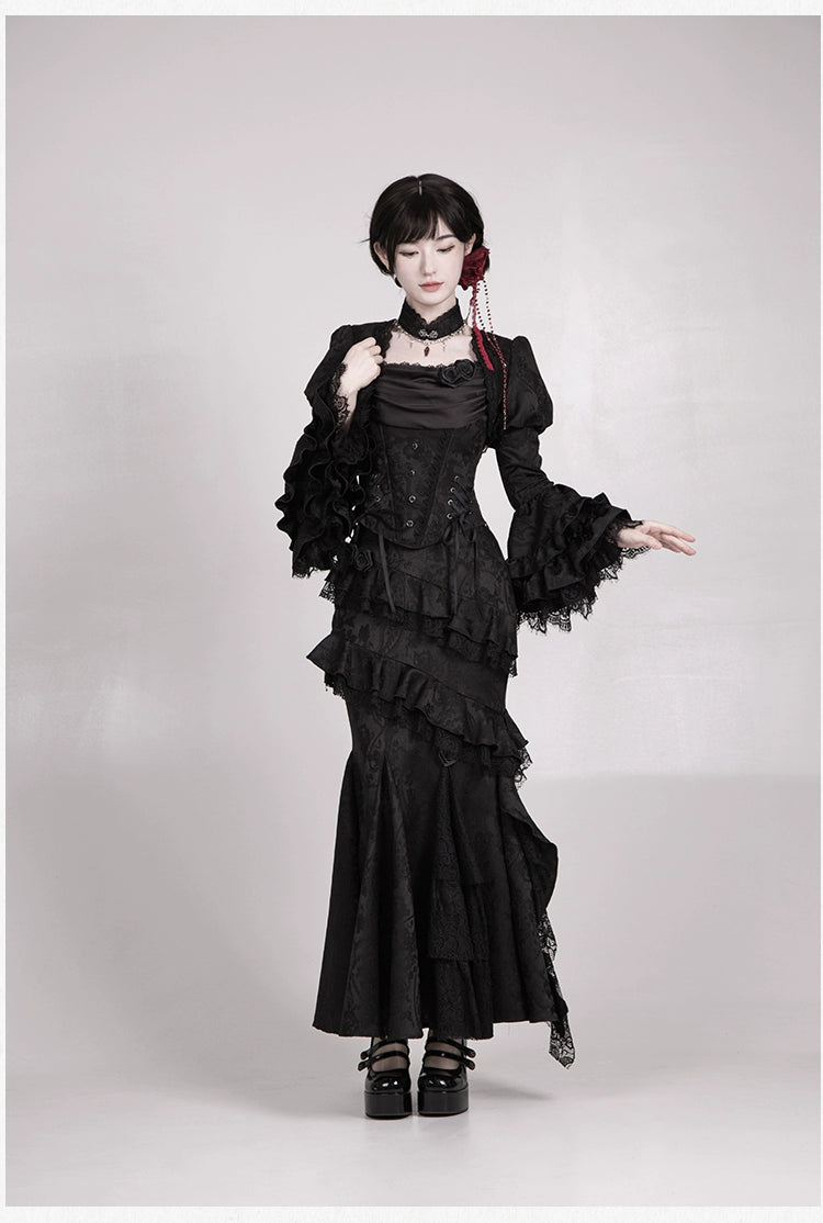 With PUJI - Letter and Poetry · Twilight - Black Gothic Lolita Skirt Set, Witch-Inspired
