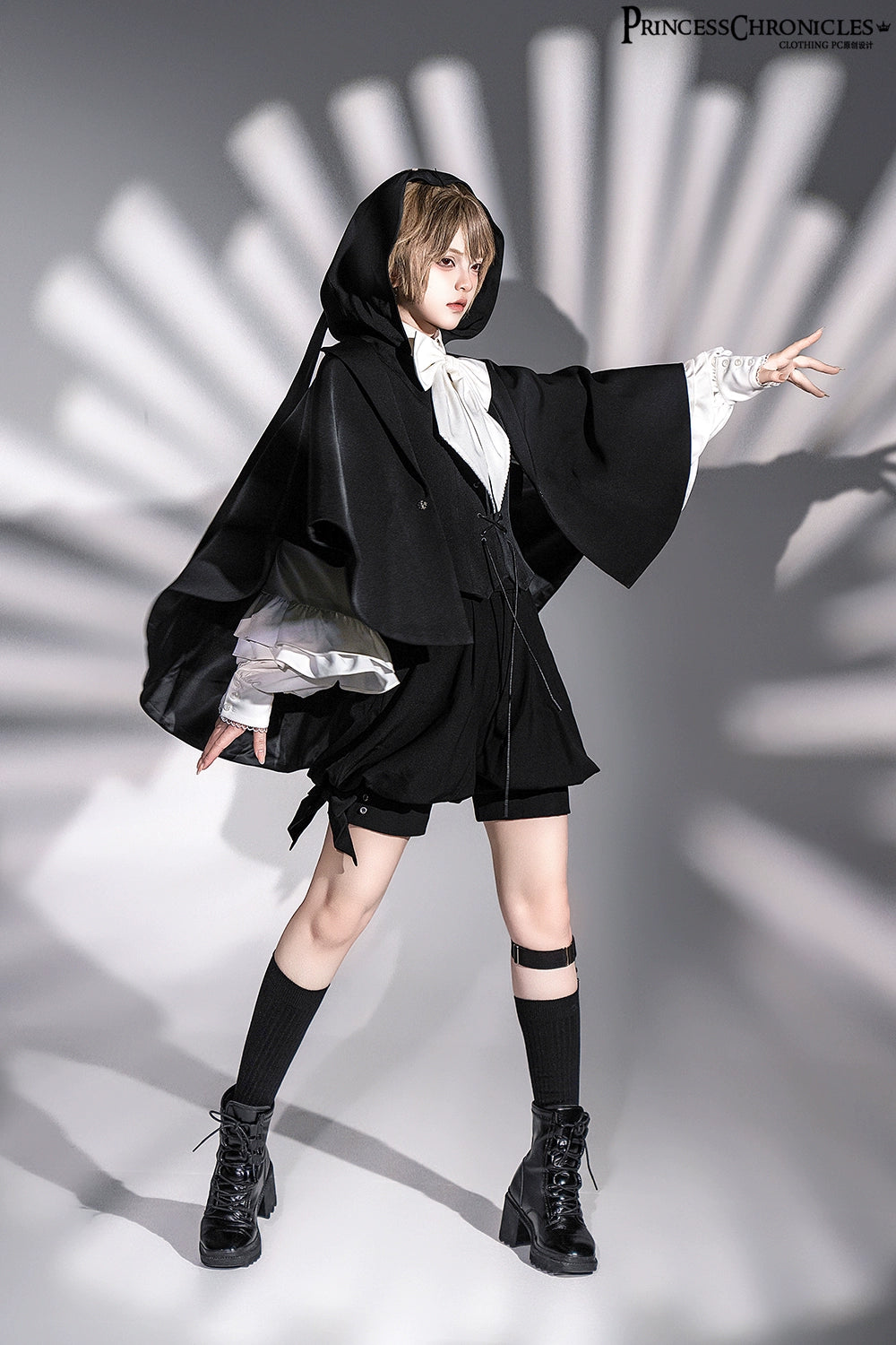 Princess Chronicles - Rabbit Feather - Black Ouji Lolita Vest Shorts Suit Prince Cloak Set