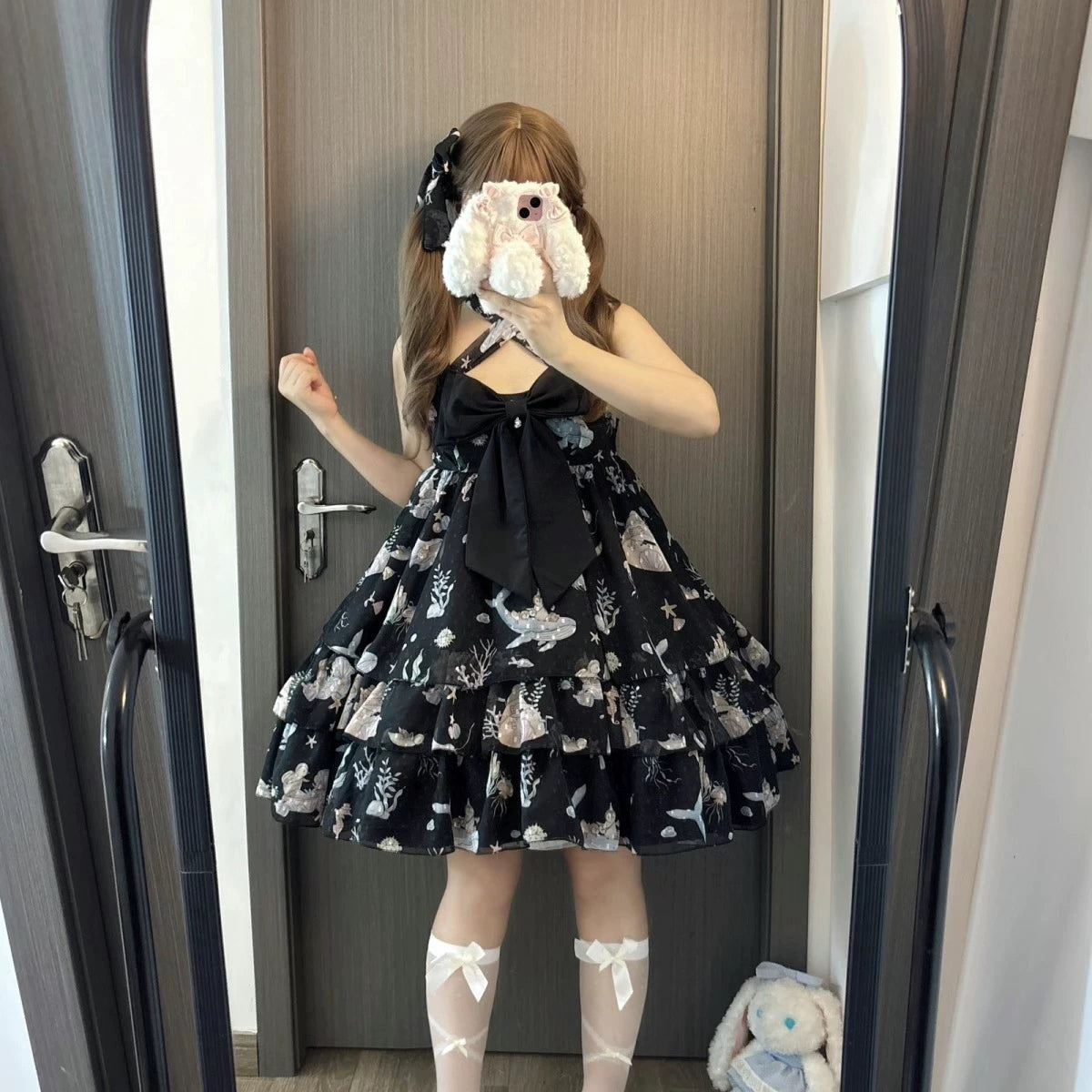 Ocean Sweetheart - Chiffon Sweet Lolita JSK Dress, Whale & Jellyfish Print 44902:826996