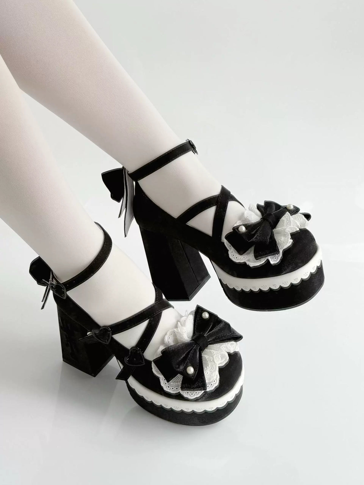 Tea Party Tale - Sweet Lolita Platform Heels, Bow Strap & Fork Embroidery 45905:867644