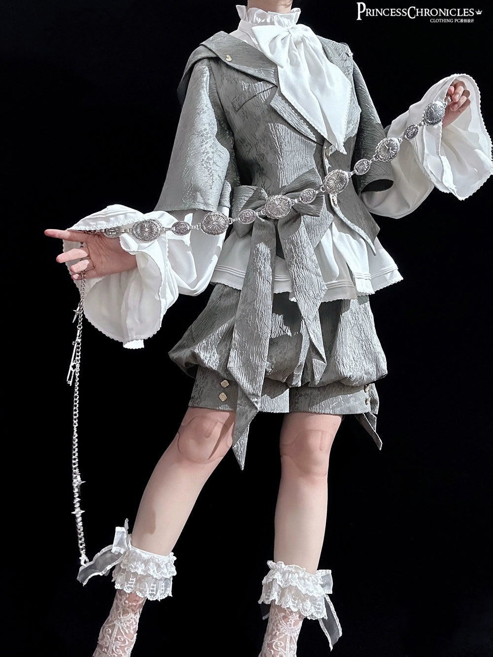 Princess Chronicles - Rabbit Hunting Glacier Gray - Vintage Lolita Grey Coat Kawaii Rabbit Ear Set