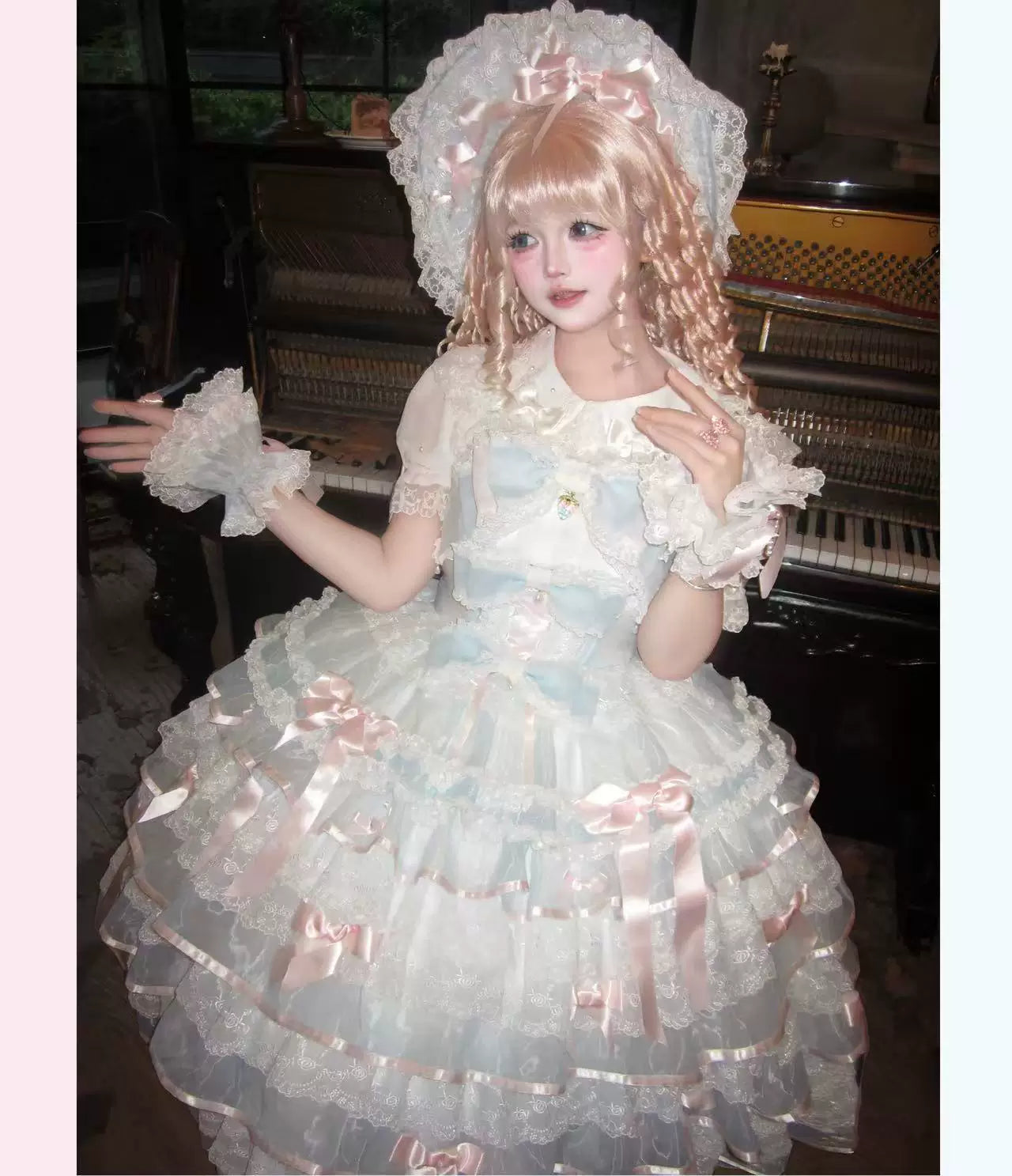 Sakura Snow Love Song - Wedding Sweet Lolita JSK Dress, Lace & Bows Details 44530:812427