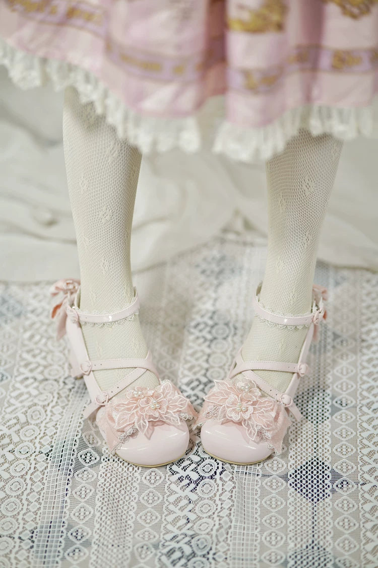 Spring Sakura - Wedding Sweet Lolita Heels Shoes, Floral Accent