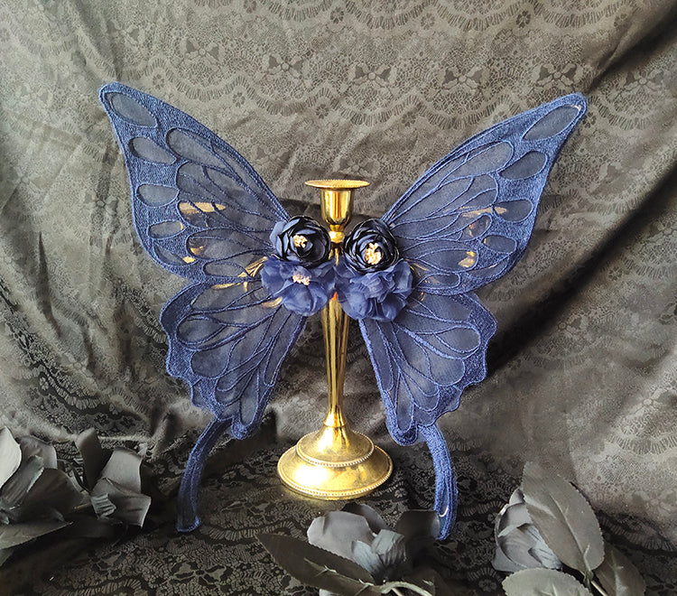 Fairy Tales - Embroidered Gothic Bridal Hairclip Hanfu Lolita Headwear One Size navy blue