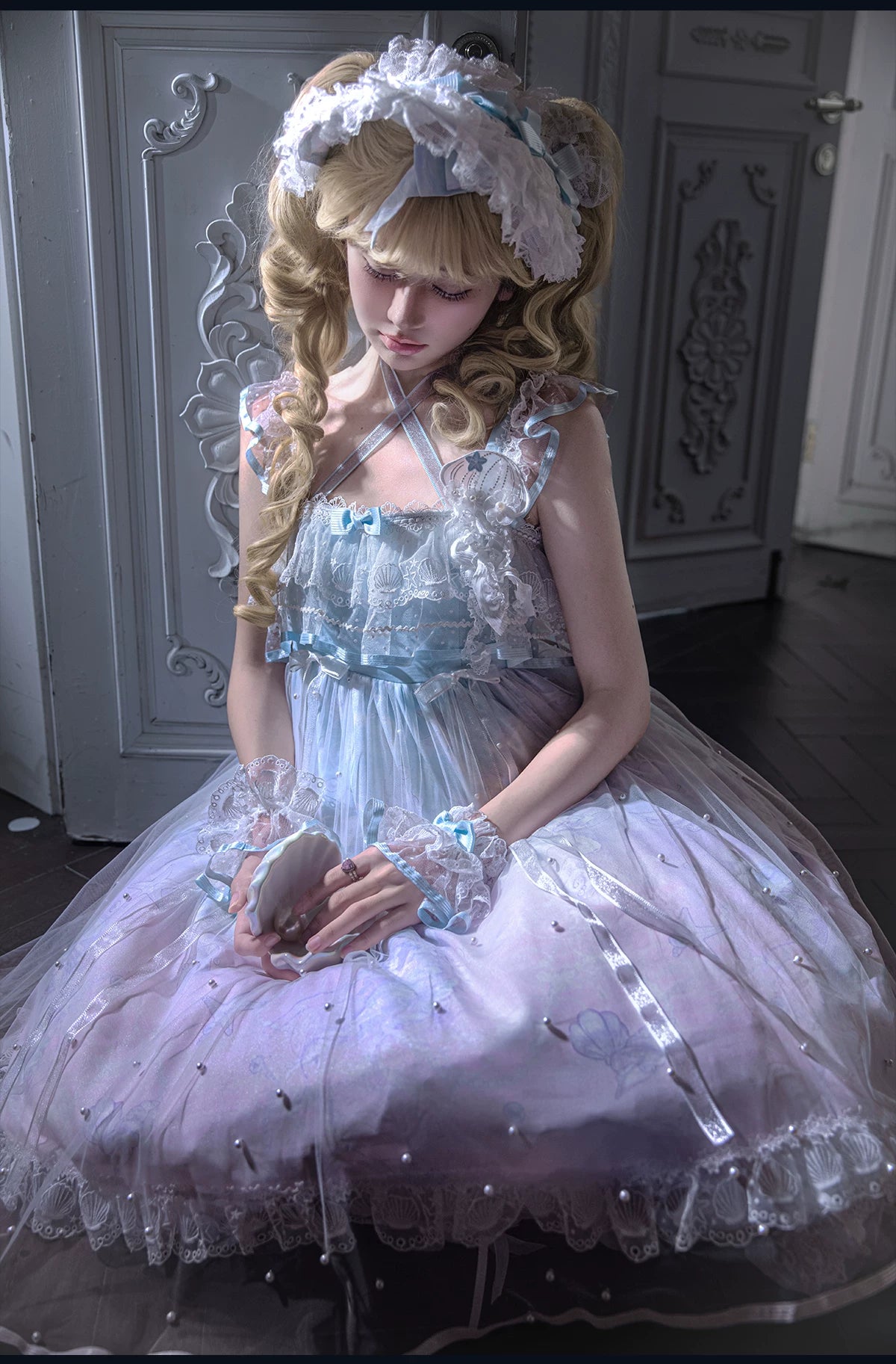 Windchime Jellyfish - Sweet Lolita Halter Neck JSK Dress, Jellyfish Print & Overlay 45756:861334