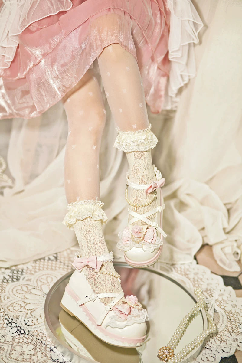 Pearl Floral Reverie - Sweet Lolita Shoes, Detachable Pearl Chain and Floral Accent 45531:852191